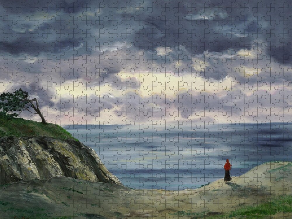 California Jigsaw Puzzle featuring the painting Woman in a Red Shawl by Laura Iverson
