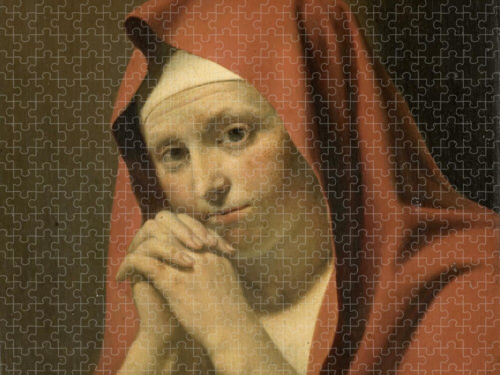 Circle Of Caesar Van Everdingen Jigsaw Puzzle featuring the painting Woman Praying by Circle of Caesar van Everdingen