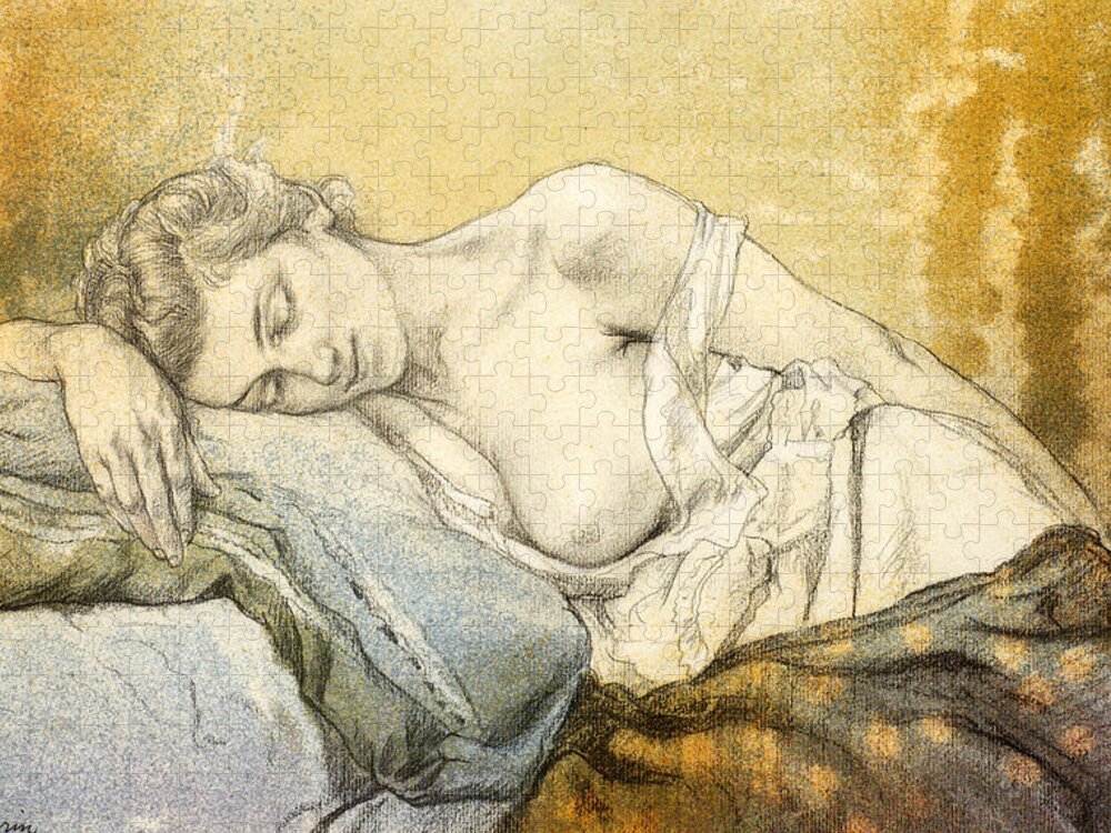 Charles Maurin Jigsaw Puzzle featuring the drawing Woman Sleeping by Charles Maurin