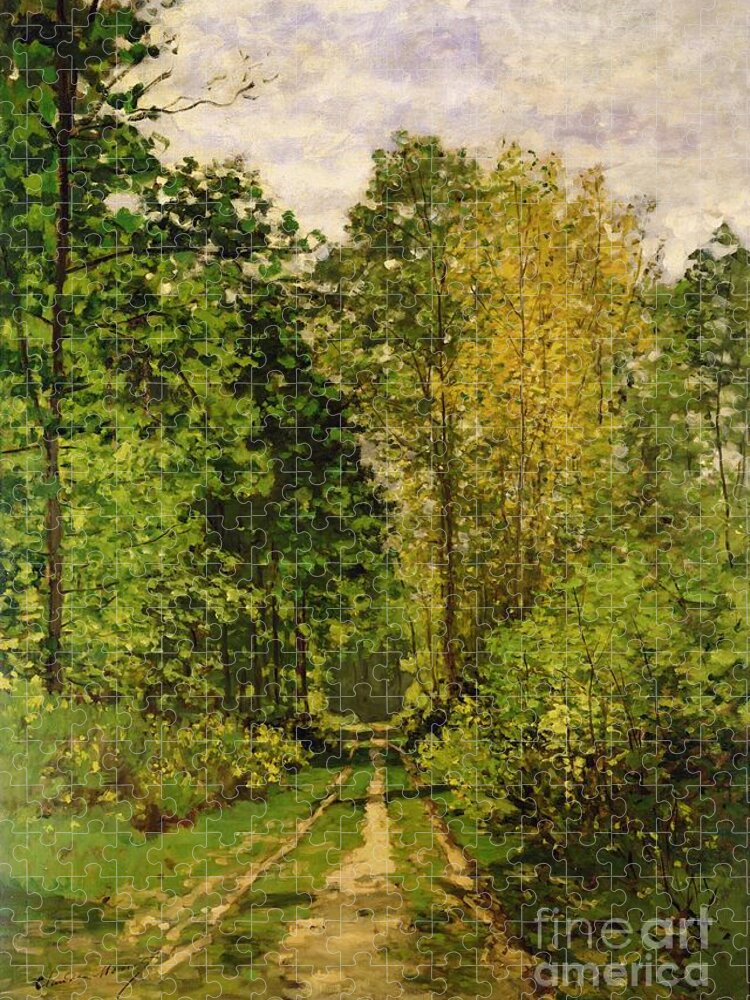 Wooded Path Jigsaw Puzzle featuring the painting Wooded Path by Claude Monet