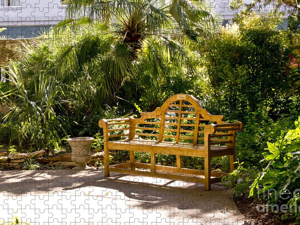 Bench Jigsaw Puzzle featuring the photograph Wooden Bench in Alamo by Elena Perelman