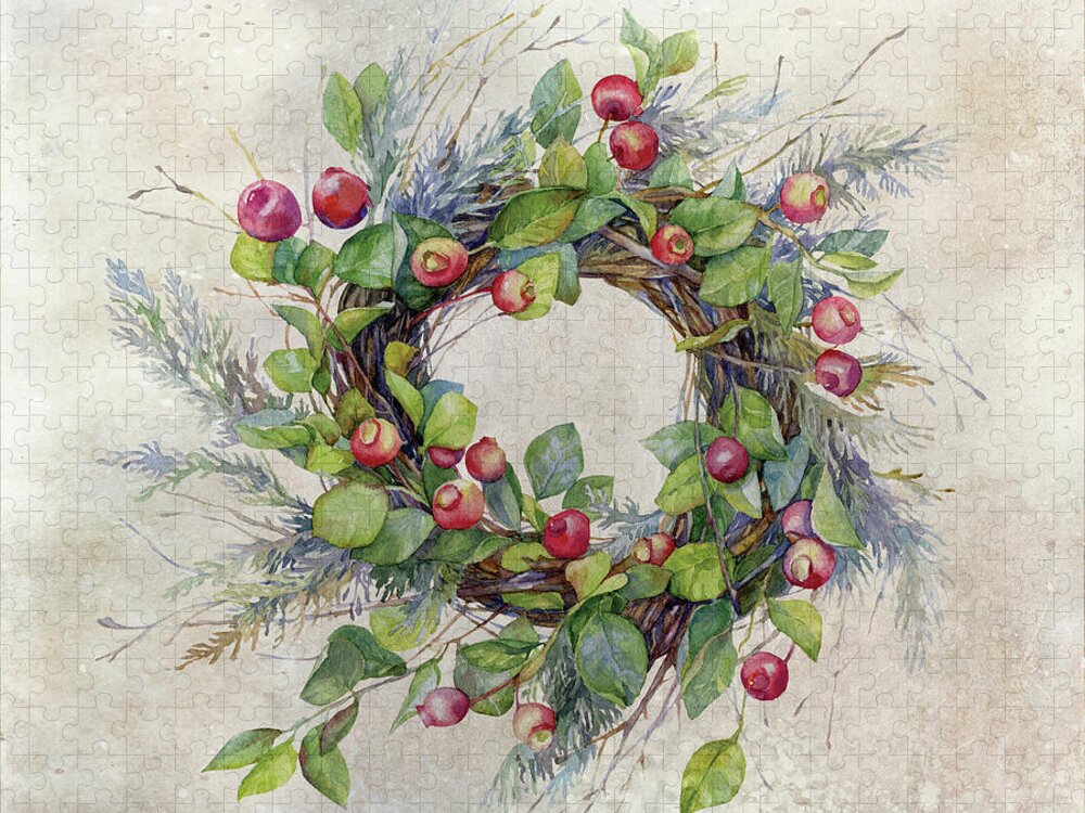 Berries Jigsaw Puzzle featuring the digital art Woodland Berry Wreath by Colleen Taylor