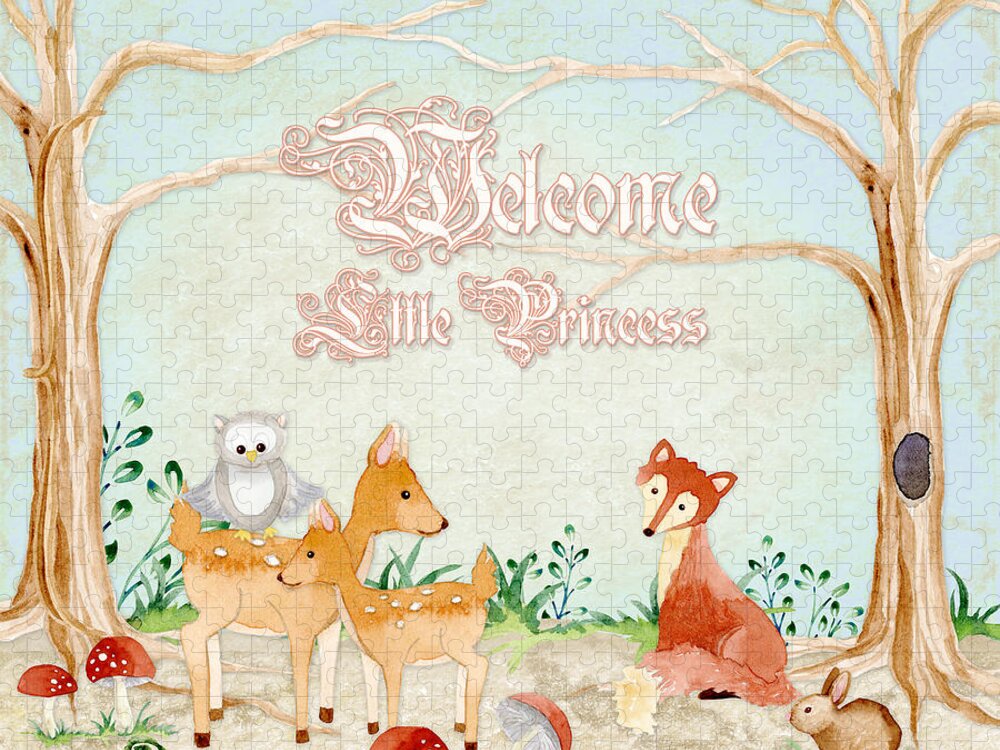 Woodchuck Jigsaw Puzzle featuring the painting Woodland Fairy Tale - Welcome Little Princess by Audrey Jeanne Roberts