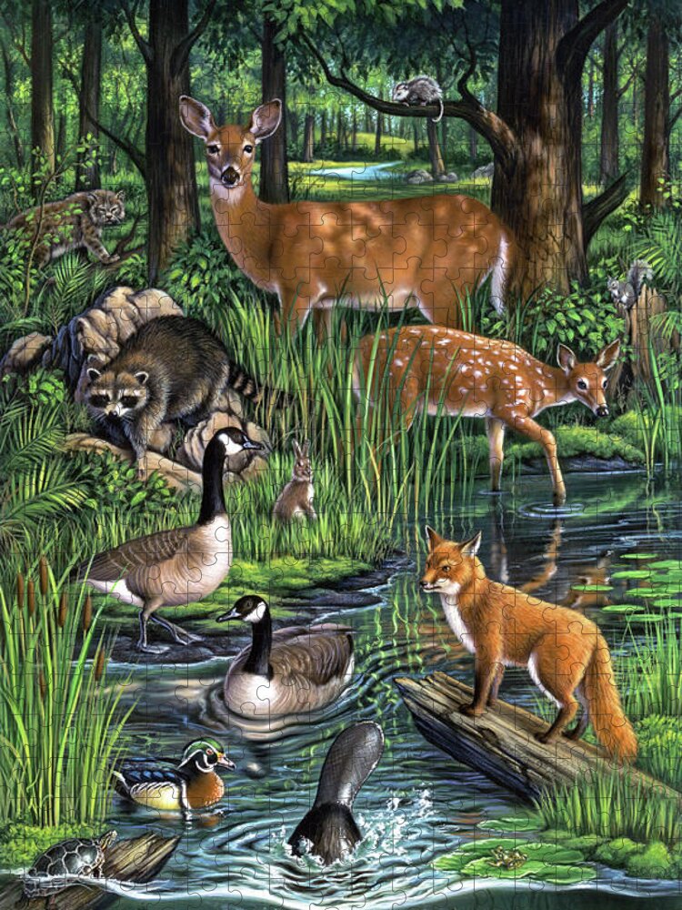 Animals Jigsaw Puzzle featuring the painting Woodland by Jerry LoFaro