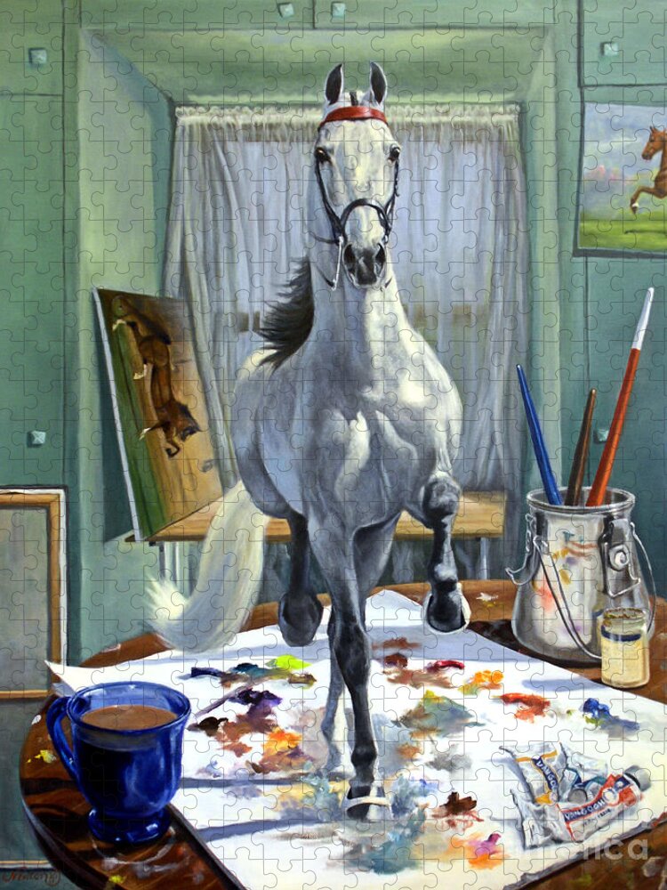American Saddlebred Art Jigsaw Puzzle featuring the painting Work In Progress V by Jeanne Newton Schoborg