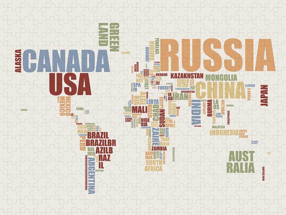 World Map Jigsaw Puzzle featuring the digital art World Map in Words 2 by Michael Tompsett