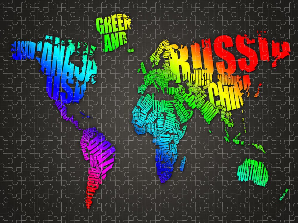 World Map Jigsaw Puzzle featuring the digital art World Map in Words by Michael Tompsett