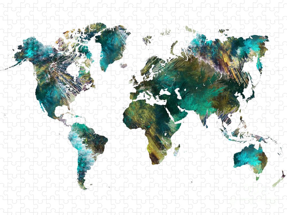 Map Of The World Jigsaw Puzzle featuring the digital art World Map tree art by Justyna Jaszke JBJart