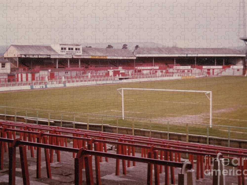 Stadium Jigsaw Puzzle featuring the photograph Wrexham FC - Racecourse Ground - Mold Road Stand 1 - 1980s by Legendary Football Grounds