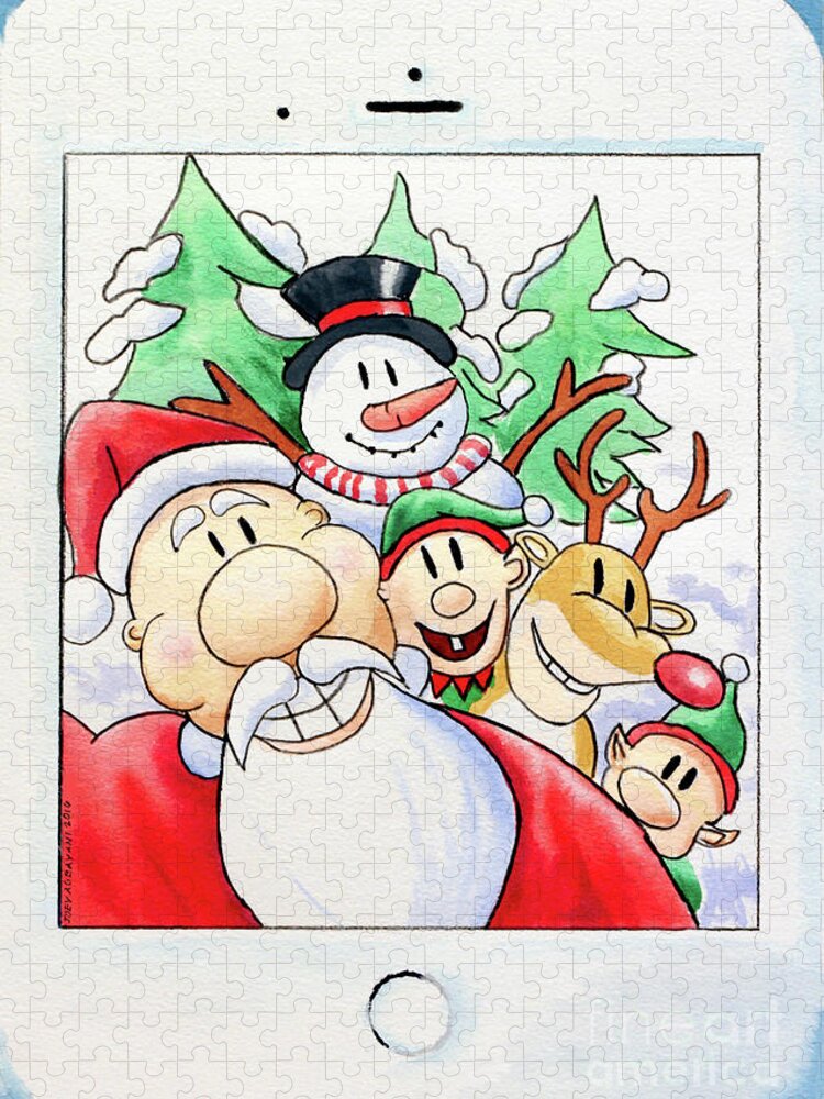 Santa Jigsaw Puzzle featuring the painting Santa's Xmas Selfie by Joey Agbayani