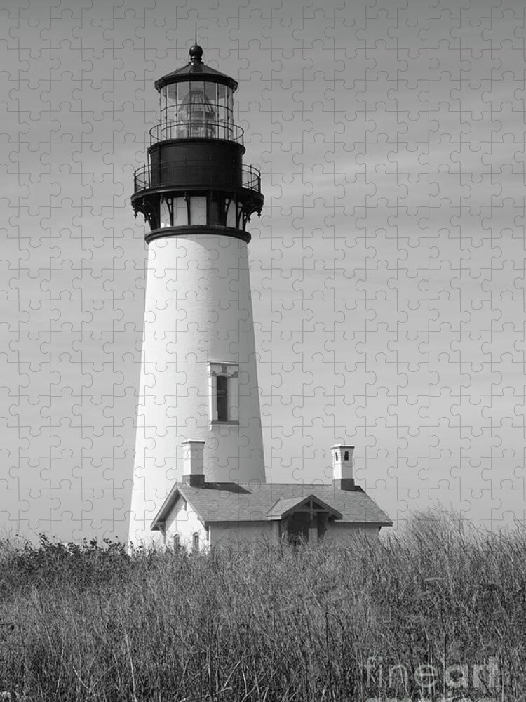 Yaquina Head Lighthouse Jigsaw Puzzle featuring the photograph Yaquina Head lighthouse in Black and White by Bruce Block