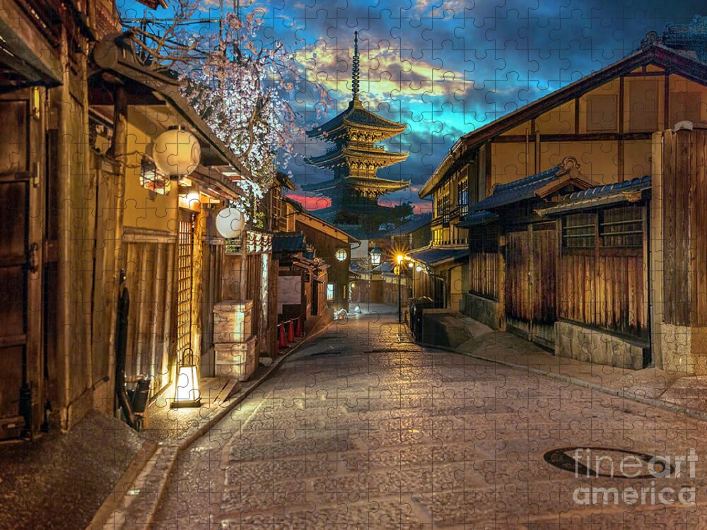 Yasaka Jigsaw Puzzle featuring the photograph Yasaka Pagoda at Sunset by Karen Jorstad
