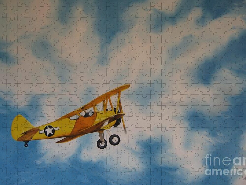 Noewi Jigsaw Puzzle featuring the painting Yellow Airplane by Jindra Noewi