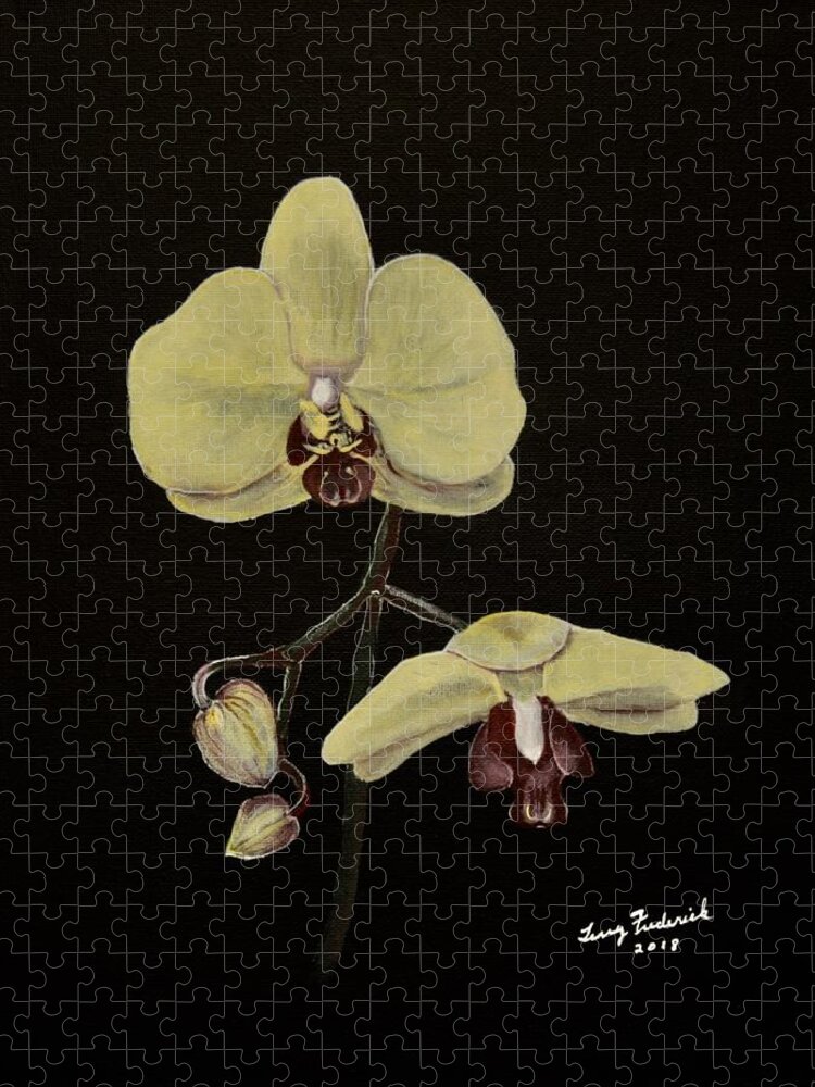 Yellow Orchid Jigsaw Puzzle featuring the painting Yellow Orchid by Terry Frederick