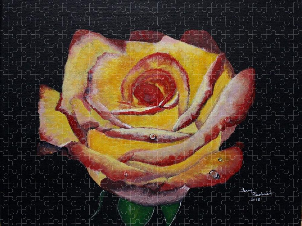 Yellow Rose Jigsaw Puzzle featuring the painting Yellow Rose by Terry Frederick