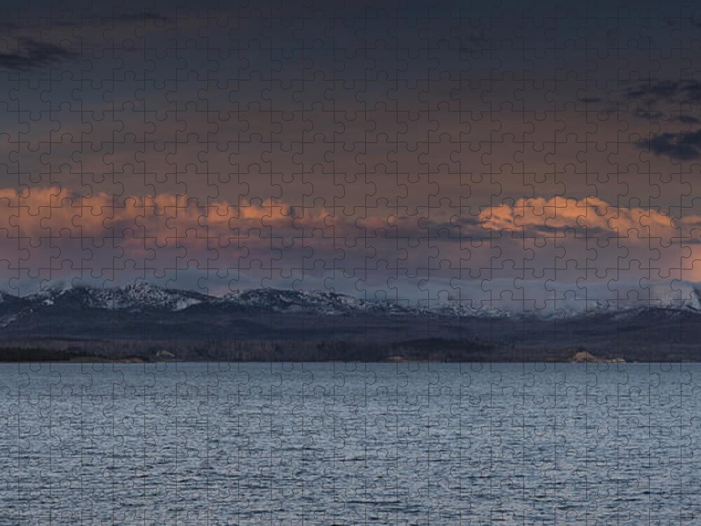 Nature Jigsaw Puzzle featuring the photograph Yellowstone Lake at sunset by David Watkins