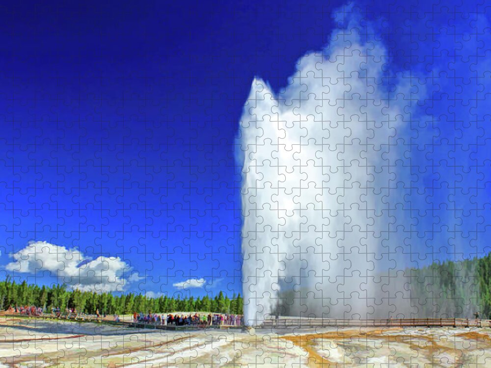 Yellowstone Jigsaw Puzzle featuring the painting Yellowstone National Park Beehive Geyser by Christopher Arndt