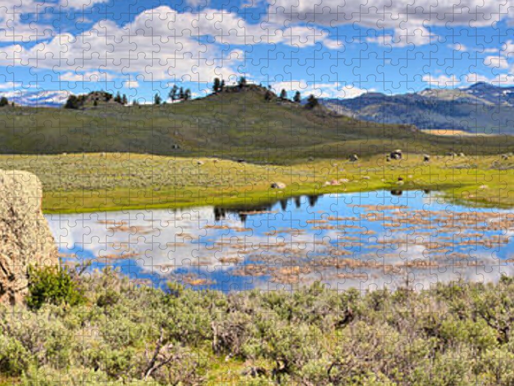 Yellowstone Jigsaw Puzzle featuring the photograph Yellowstone Watery Landsape by Adam Jewell