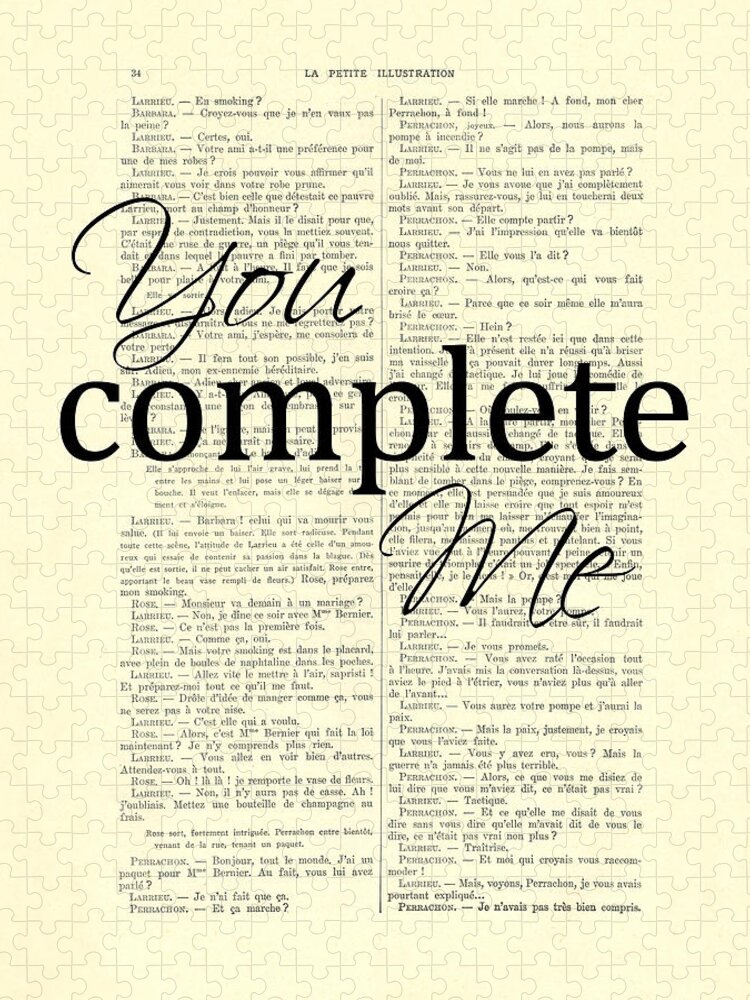 You Complete Me Jigsaw Puzzle featuring the digital art You complete me, love poster by Madame Memento