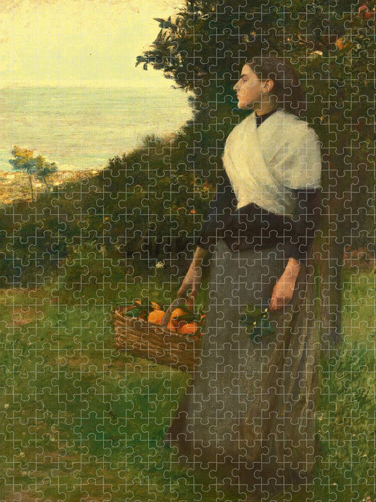 Pascal-adolphe-jean Dagnan-bouveret Jigsaw Puzzle featuring the painting Young Woman in a Garden of Oranges by Pascal-Adolphe-Jean Dagnan-Bouveret