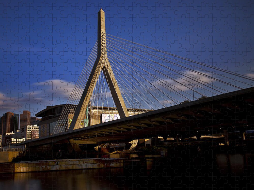 Boston Jigsaw Puzzle featuring the photograph Zakim Bridge and Boston Garden at Sunset by Rick Berk