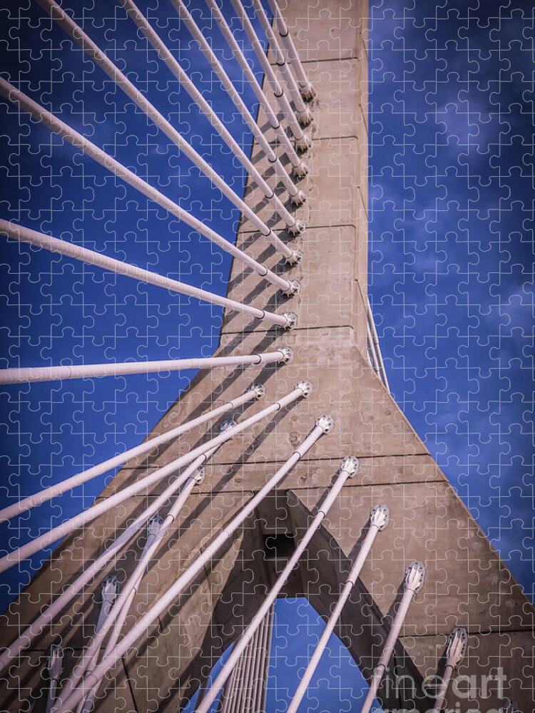 Urban Jigsaw Puzzle featuring the photograph Zakim bridge in Boston detail 1 by Claudia M Photography