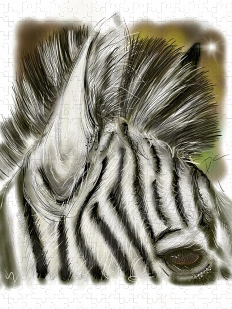 Zebra Jigsaw Puzzle featuring the digital art Zebra Digital by Darren Cannell