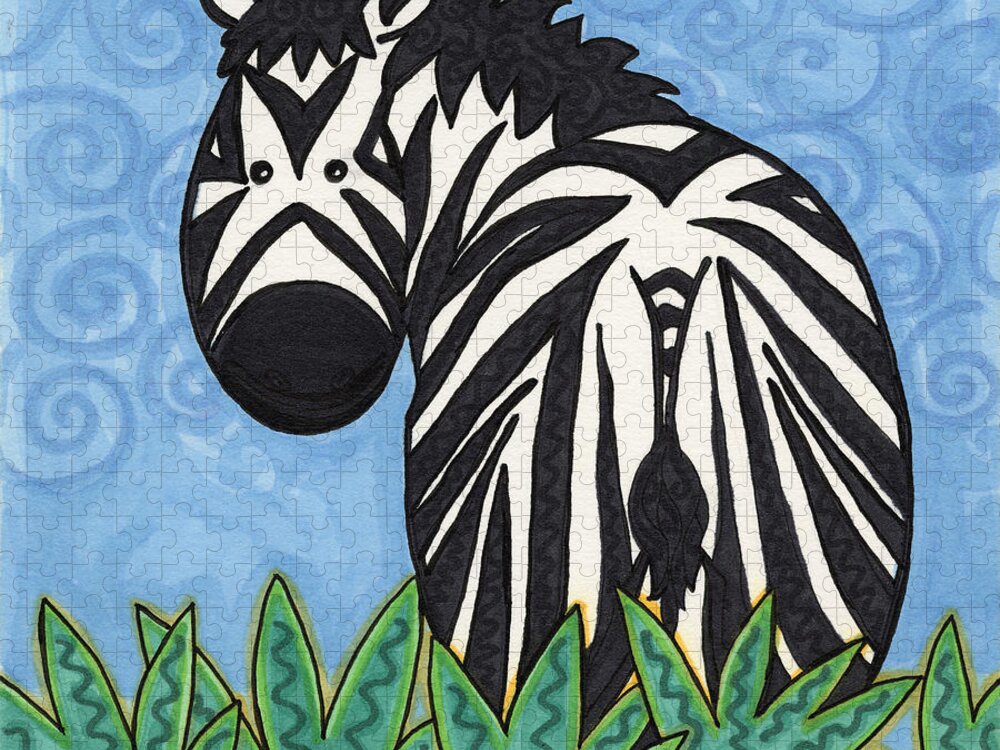 Jungle Animals Jigsaw Puzzle featuring the painting Zebra by Vicki Baun Barry