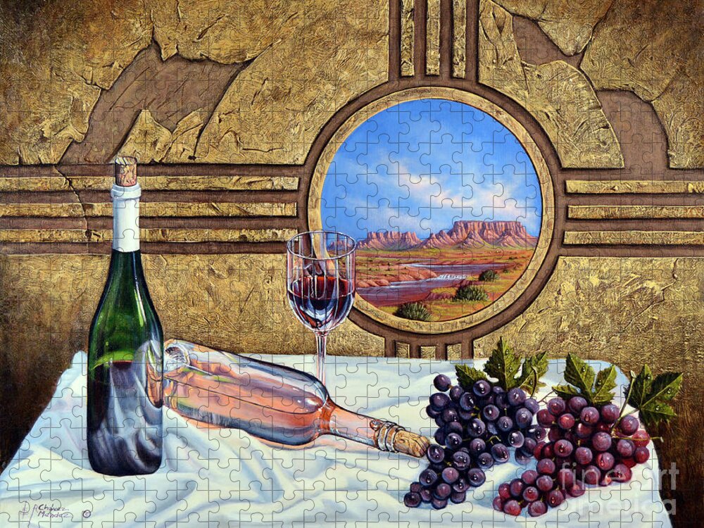 Wine Jigsaw Puzzle featuring the painting Zia Wine by Ricardo Chavez-Mendez
