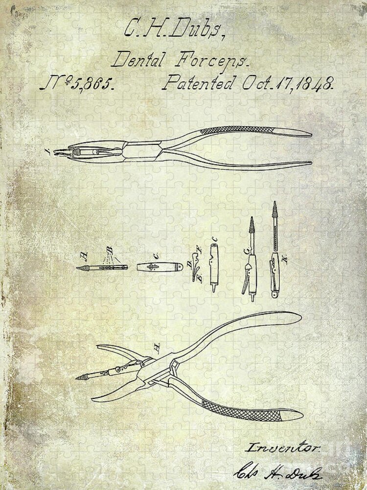 Dental Patent Jigsaw Puzzle featuring the photograph 1848 Dental Forceps Patent by Jon Neidert