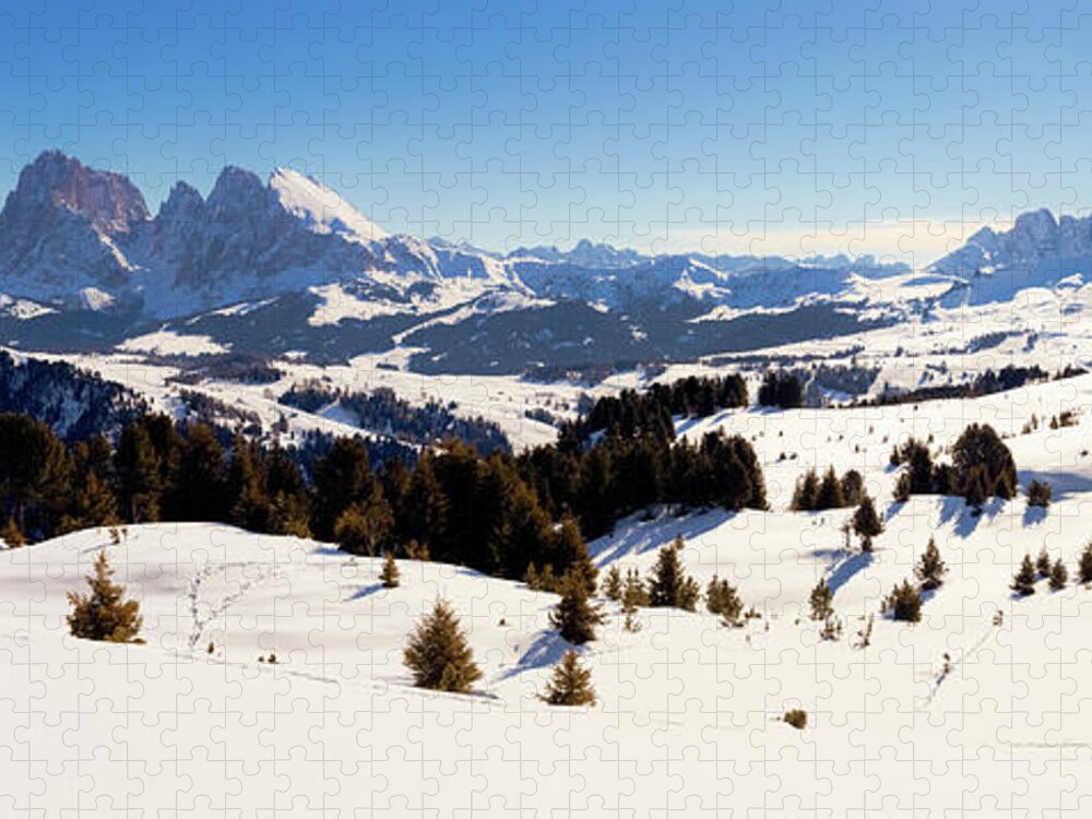 Scenics Jigsaw Puzzle featuring the photograph Alps Italian Dolomites Panoramic View #1 by Moreiso
