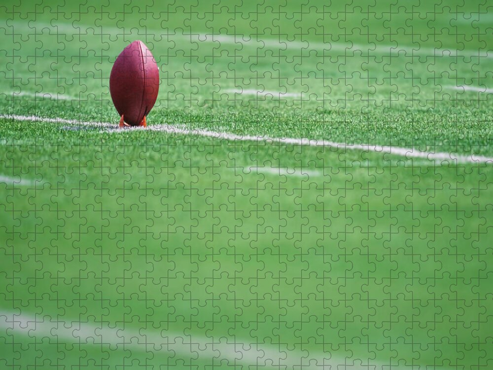 Grass Jigsaw Puzzle featuring the photograph American Football On Kicking Tee #1 by David Madison