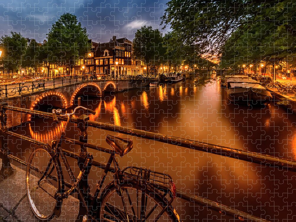Amsterdam Jigsaw Puzzle featuring the photograph AMSTERDAM Evening impression from Brouwersgracht #1 by Melanie Viola
