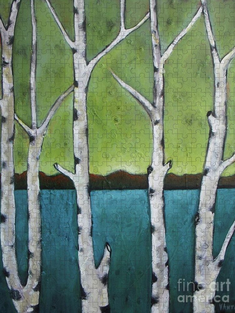 Aspen Jigsaw Puzzle featuring the photograph Aspen Trees on the Lake #2 by Vesna Antic