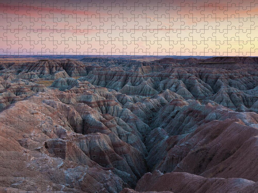 Scenics Jigsaw Puzzle featuring the photograph Badlands National Park, South Dakota #1 by Walter Bibikow