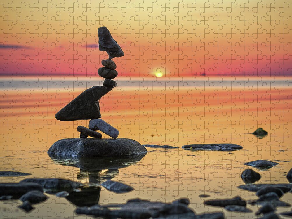 Meditation Zen Yoga Mindfulness Stones Nature Land Art Balancing Sweden Jigsaw Puzzle featuring the photograph Balancing art #6-2 by Pontus Jansson