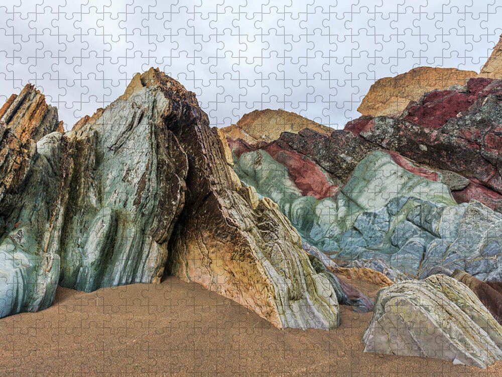 Heike Odermatt Jigsaw Puzzle featuring the photograph Batsfjord Sedimentary Rocks #1 by Heike Odermatt
