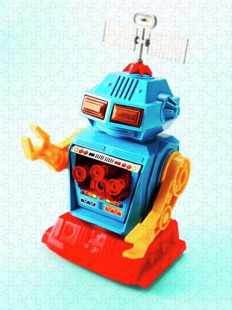 Ai Jigsaw Puzzle featuring the drawing Blue, Red and Yellow Robot #1 by CSA Images
