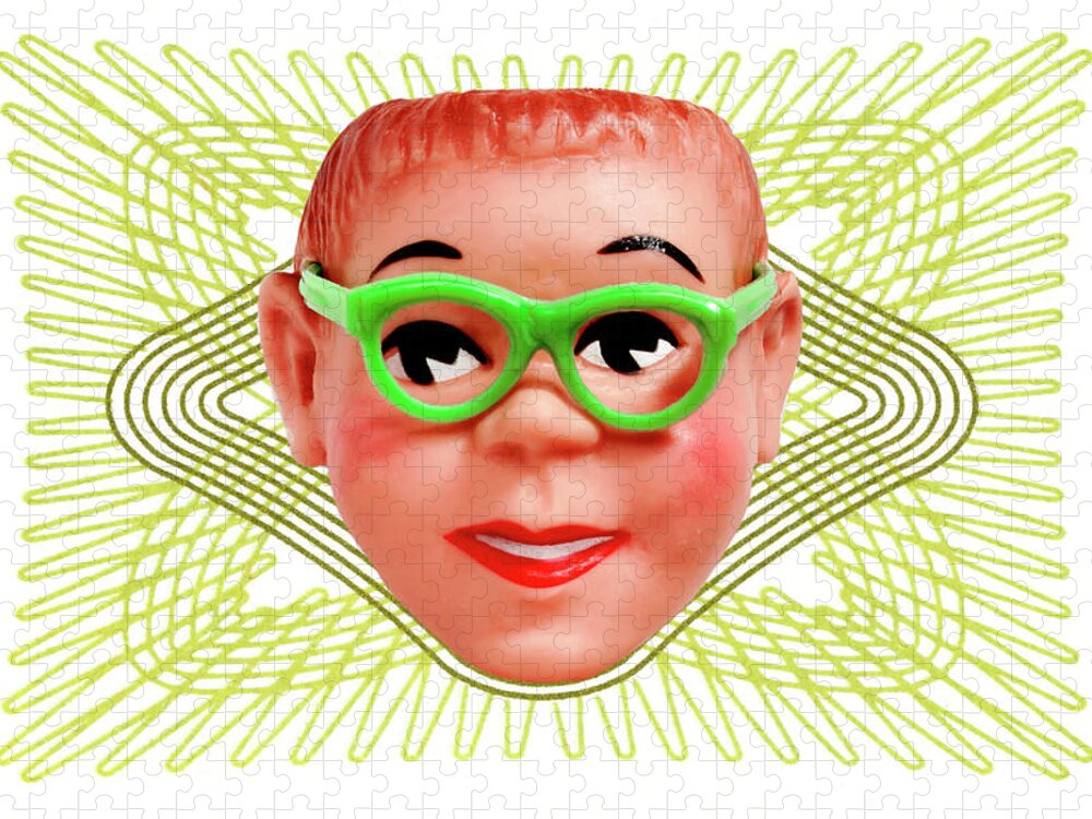 Accessories Jigsaw Puzzle featuring the drawing Boy Wearing Green Glasses #1 by CSA Images