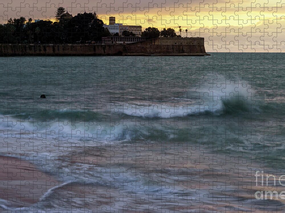 Shore Jigsaw Puzzle featuring the photograph Candelaria Bulwark from Saint Philippe Cadiz Spain #1 by Pablo Avanzini