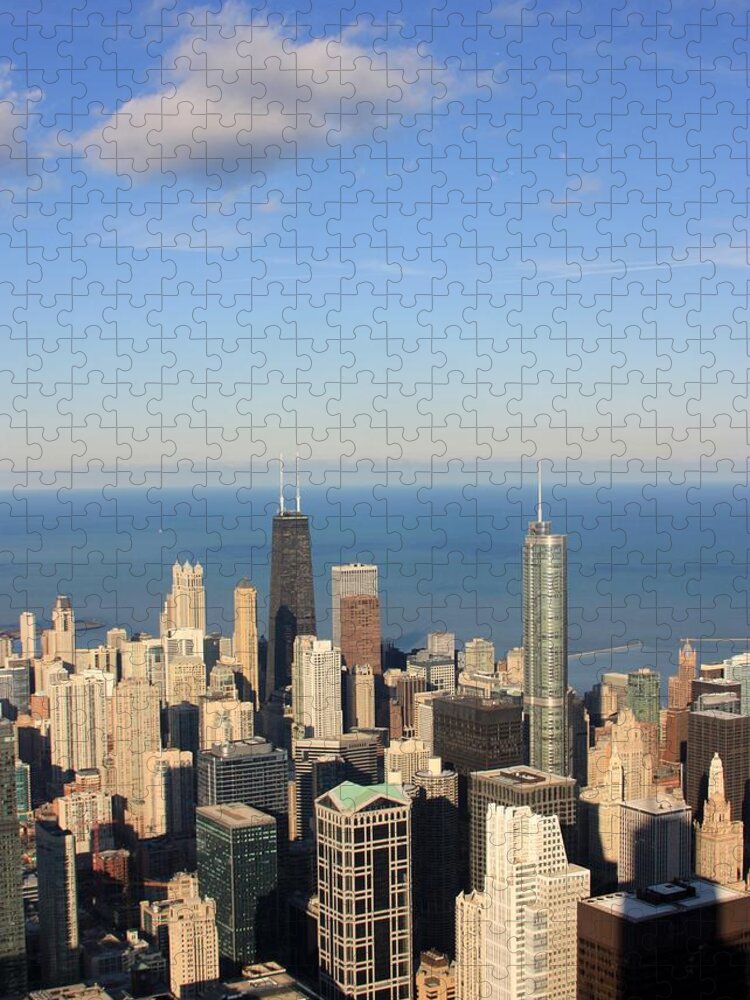 Downtown District Jigsaw Puzzle featuring the photograph Chicago Aerial View #1 by J.castro