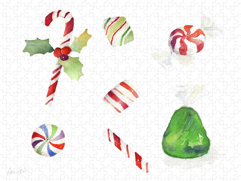 #faaAdWordsBest Jigsaw Puzzle featuring the painting Christmas Candies #1 by Lanie Loreth