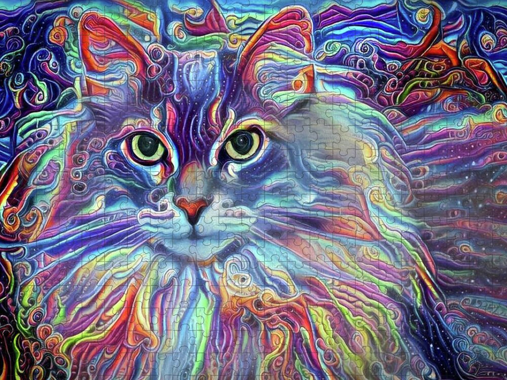 Long Haired Cat Jigsaw Puzzle featuring the digital art Colorful Long Haired Cat Art by Peggy Collins