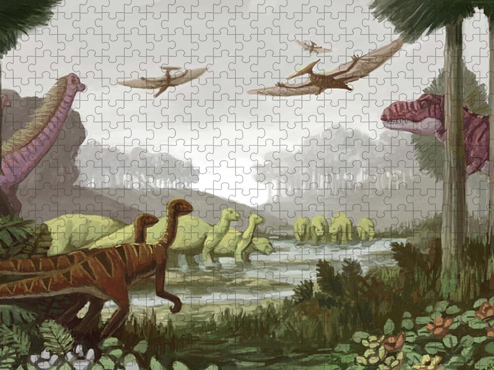 Armored Ankylosaurus Jigsaw Puzzle featuring the painting Cretaceous Period, Illustration #1 by Spencer Sutton
