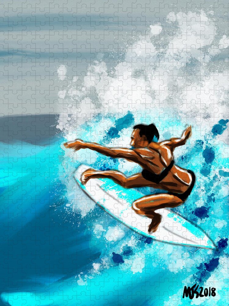 Surfing Jigsaw Puzzle featuring the digital art Cut Back #1 by Michael Kallstrom