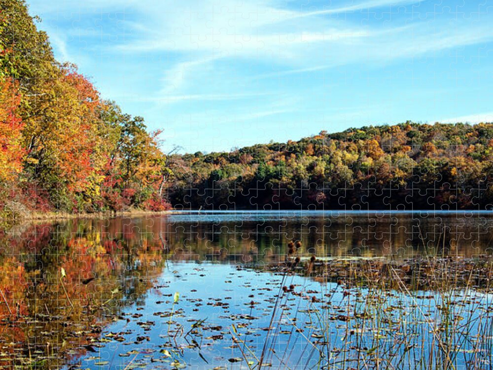 Tranquility Jigsaw Puzzle featuring the photograph Fall Foliage At Norwich Pond, Nehantic #1 by Jake Wyman