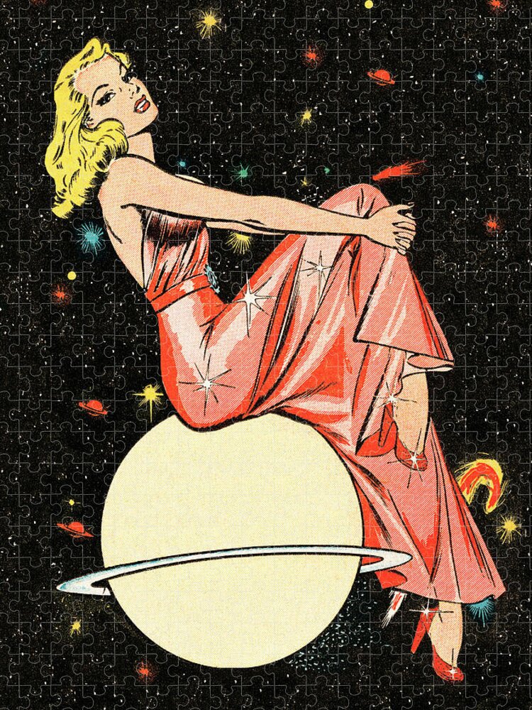Apparel Jigsaw Puzzle featuring the drawing Fancy woman on a planet #1 by CSA Images