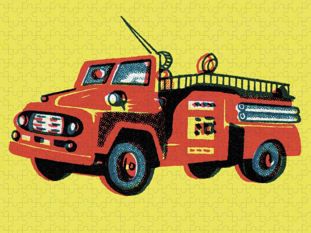 Automotive Jigsaw Puzzle featuring the drawing Fire Truck by CSA Images