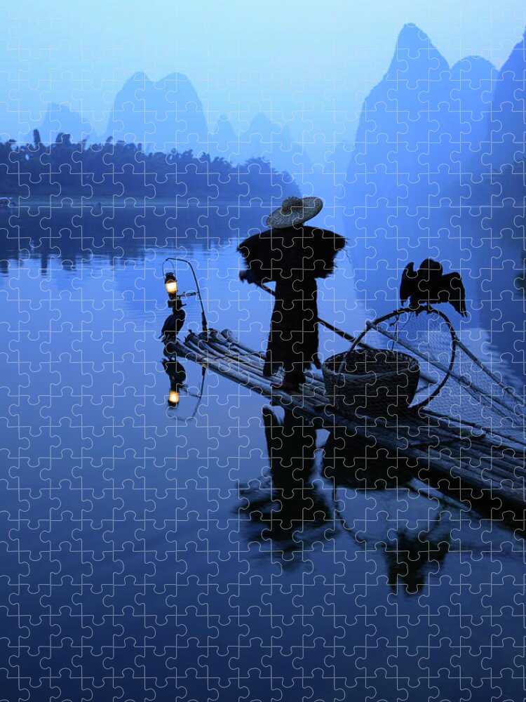 Yangshuo Jigsaw Puzzle featuring the photograph Fishermen Fishing #1 by Bihaibo