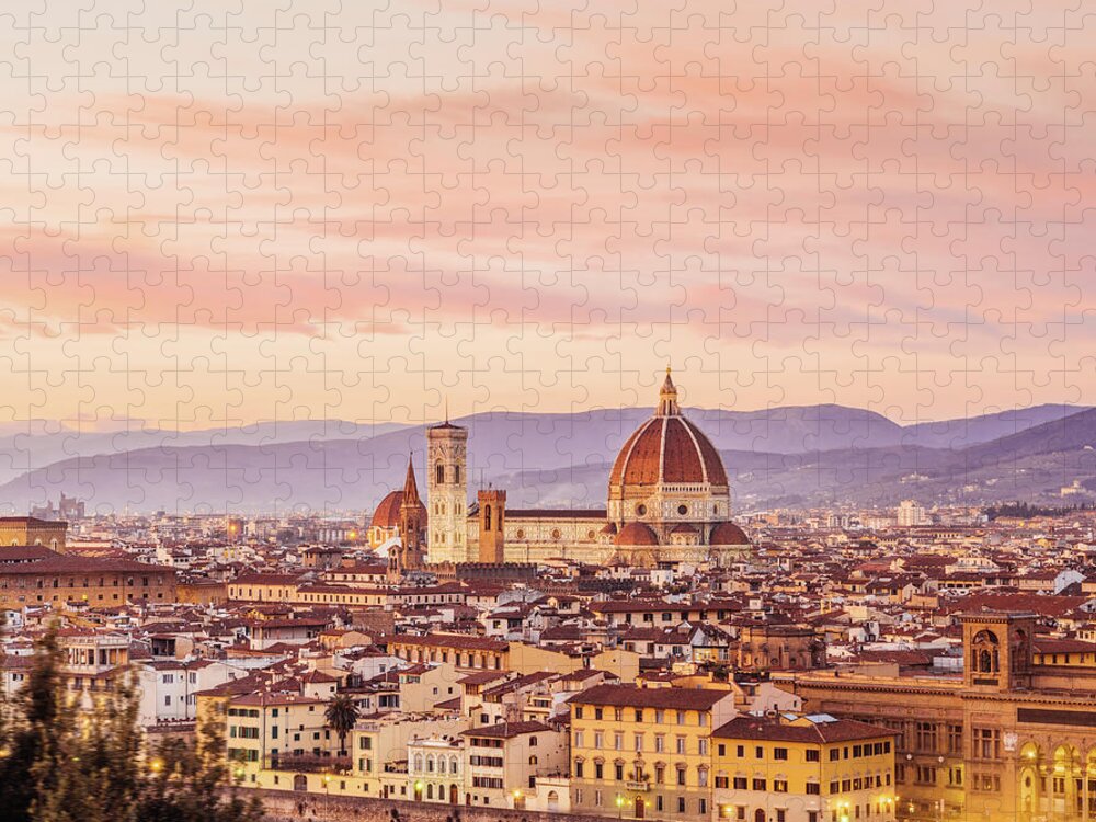 Campanile Jigsaw Puzzle featuring the photograph Florences Cathedral And Skyline At #1 by Filippobacci